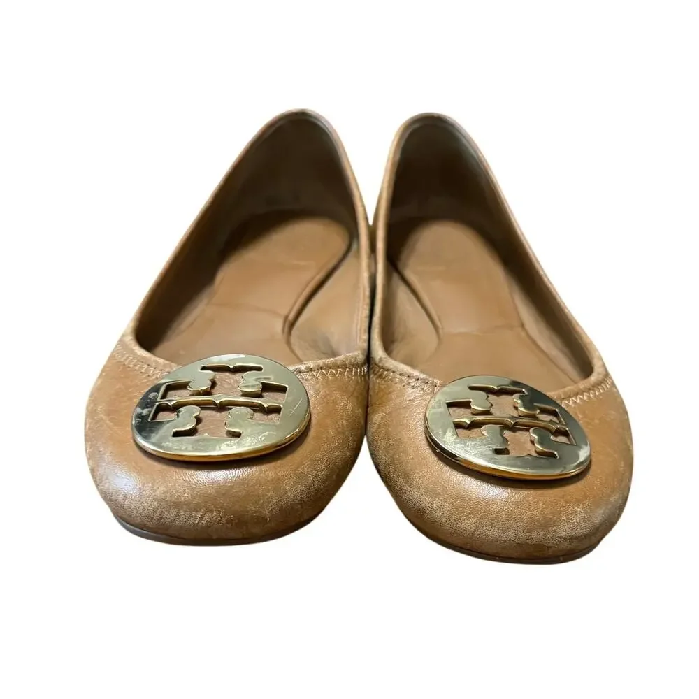Tory Burch Camel Brown Leather Flats Size 6.5